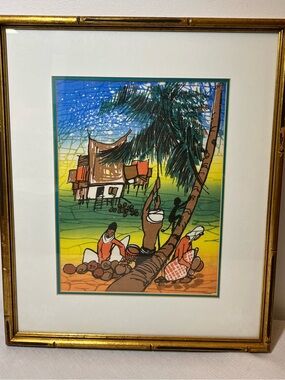Batik Hand-Painted Vibrant Village Scene Wall Art 
Pro framing
1 of 3 available